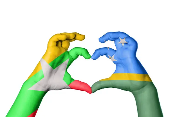 Μυανμάρ Solomon Islands Heart Χέρι Χειρονομία Καθιστώντας Την Καρδιά Ψαλίδισμα — Φωτογραφία Αρχείου