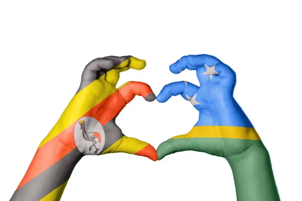 Oeganda Salomonseilanden Hart Handgebaar Maken Hart Knippad — Stockfoto