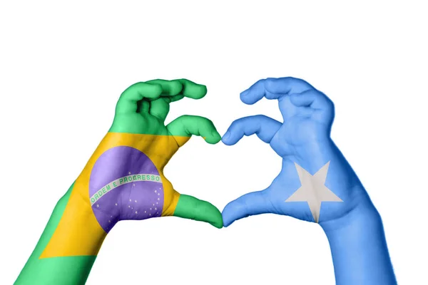 Brazílie Somálsko Srdce Ruční Gesto Clipping Path — Stock fotografie