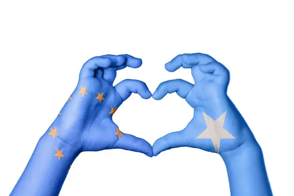欧州連合ソマリアハート ハンドジェスチャー作り心臓 クリッピングパス — ストック写真