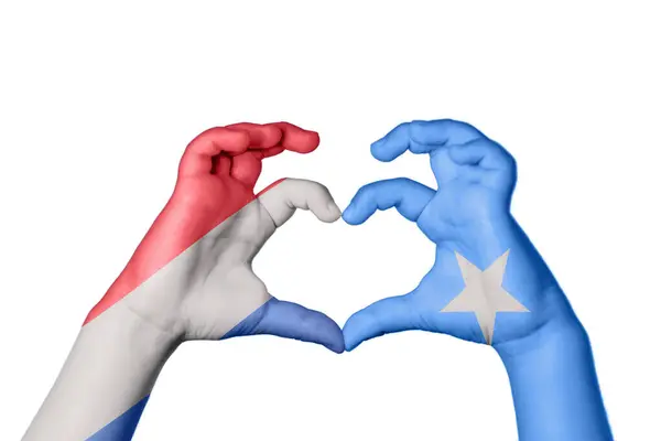 Нідерланди Сомалі Серце Жест Рук Робить Серце Відсічний Контур — стокове фото