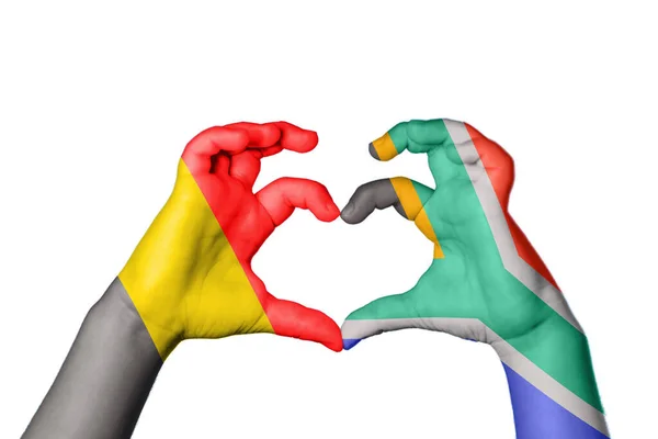 Бельгия Южно Африканская Сердце Жест Руки Делает Сердце Клиппинг Путь — стоковое фото
