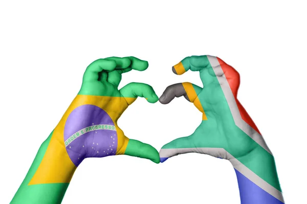 Бразилия Южно Африканская Сердце Жест Руки Делает Сердце Клипппинг Путь — стоковое фото