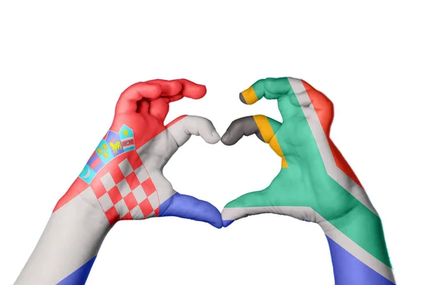 Kroatien Sydafrika Hjärta Hand Gest Att Göra Hjärta Klippbana — Stockfoto