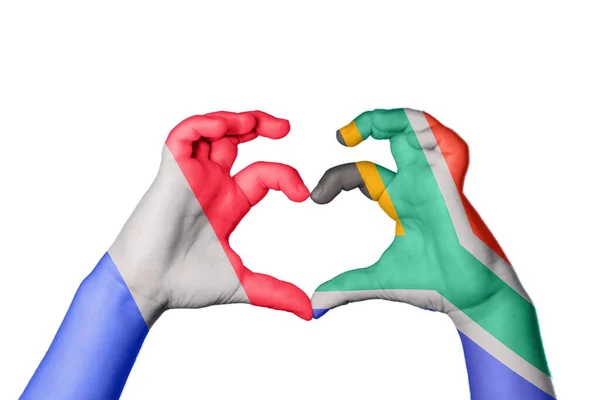 Franciaország Dél Afrika Szív Kézmozdulatok Készítése Szív Vágási Útvonal — Stock Fotó