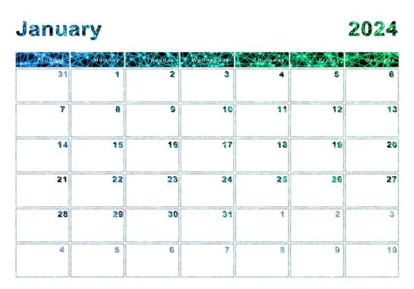 Styczeń 2024 Kalendarz Początek Tygodnia Niedziela Nowoczesny Design Zdjęcie Stockowe