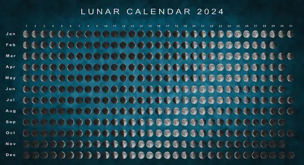 Ημερολόγιο Σελήνης 2024 Βόρειο Ημισφαίριο Αστρολογικό Ημερολόγιο Εικόνα Αρχείου