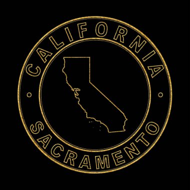 Kaliforniya Haritası, Altın Damga Siyah Arkaplan, Kırpma Yolu