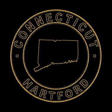 Connecticut Haritası, Altın Damga Siyah Arkaplan, Kırpma Yolu