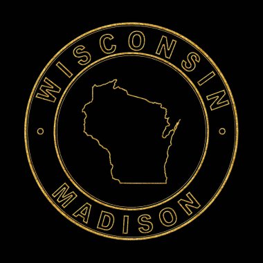 Wisconsin Haritası, Altın Damga Siyah Arkaplan, Kırpma Yolu