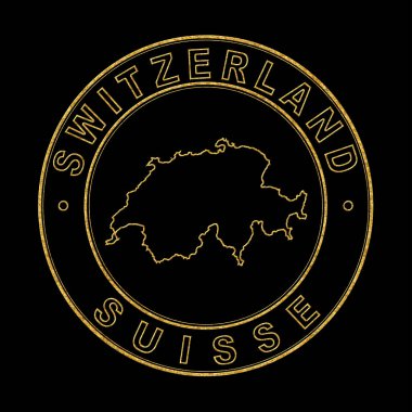 İsviçre Haritası, Altın Damga Siyah Arkaplan, Kırpma Yolu