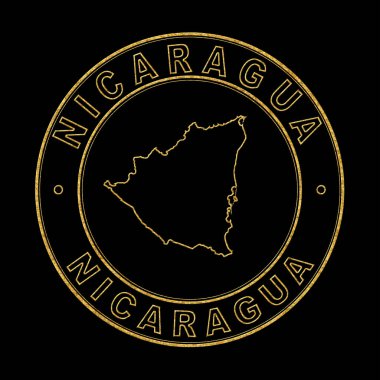 Nikaragua Haritası, Altın Damga Siyah Arkaplan, Kırpma Yolu