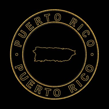 Porto Riko Haritası, Altın Damga Siyah Arkaplan, Kırpma Yolu