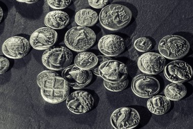  Pile of Ancient Silver Coins, Coins Background clipart