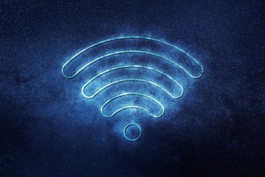 Kablosuz internet erişimi, ücretsiz kablosuz ağ bağlantısı, internet teknolojisi, ağ oluşturma konsepti, Wifi Blue sembolü