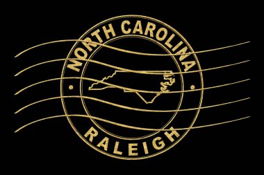 Kuzey Carolina Haritası, Posta Pasaportu Damgası, Seyahat Damgası, Yuvarlak Tasarım
