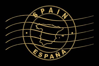 Map of Spain, Postal Passport Stamp, Travel Stamp, Round Design clipart