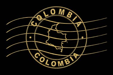 Kolombiya Haritası, Posta Pasaportu Damgası, Seyahat Damgası, Yuvarlak Tasarım