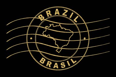 Brezilya Haritası, Posta Pasaportu Damgası, Seyahat Damgası, Yuvarlak Tasarım