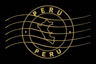 Peru Haritası, Posta Pasaportu Damgası, Seyahat Damgası, Yuvarlak Tasarım