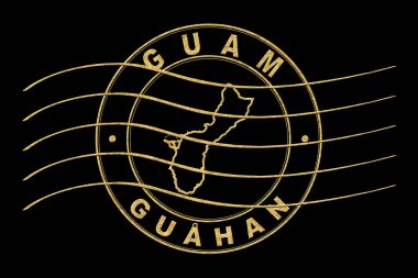 Guam Haritası, Posta Pasaportu Damgası, Seyahat Damgası, Yuvarlak Tasarım