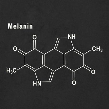 Melanin molecule, Structural chemical formula white on black background clipart