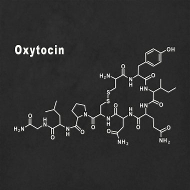 Oxytocin Hormone Structural chemical formula white on black background clipart