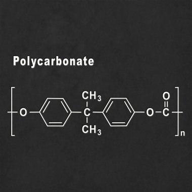 Polycarbonate PC Lexan, Structural chemical formula white on black background clipart