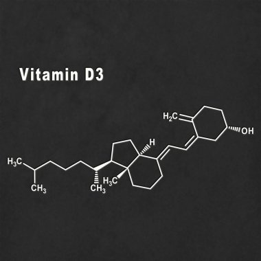 Vitamin D3, Structural chemical formula white on black background