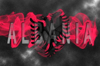 Arnavutluk Bayrağı Yıldızlı Arkaplan Duman Efektiyle