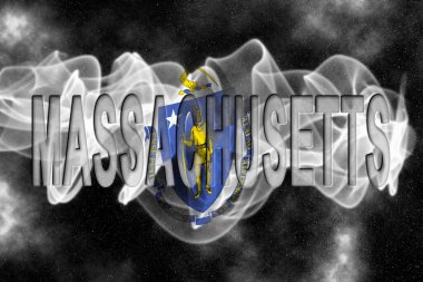 Yıldızlı Arkaplan Duman Efektli Massachusetts Bayrağı