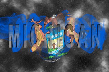 Yıldız Arkaplan Duman Efektli Michigan Bayrağı