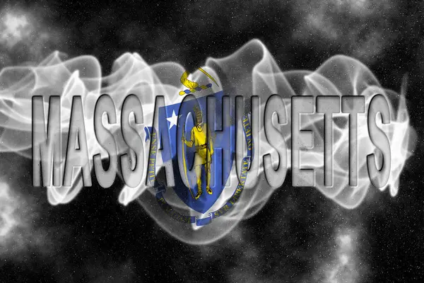 Yıldızlı Arkaplan Duman Efektli Massachusetts Bayrağı