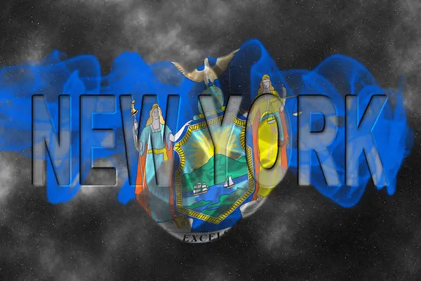 Yıldızlı Arkaplan Duman Efektli New York Bayrağı