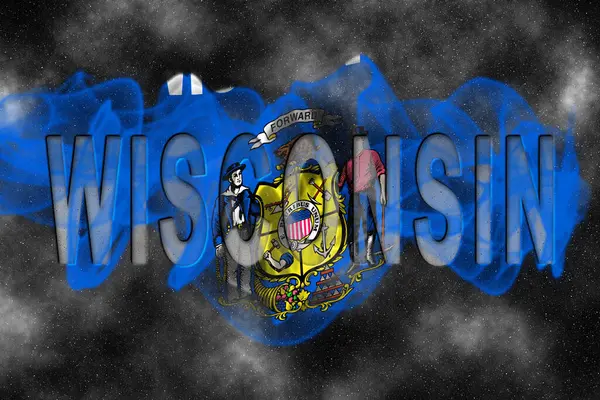 Yıldızlı Arkaplan Duman Efektli Wisconsin Bayrağı