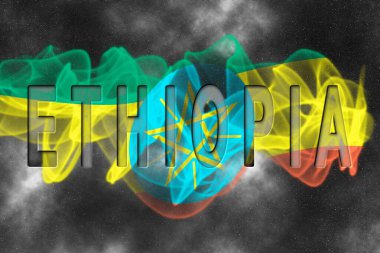 Yıldızlı Arkaplan Duman Efektli Etiyopya Bayrağı