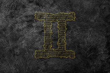 Siyah Grunge 'da Gemini Zodyak Altın İşareti