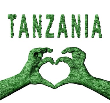 Tanzanya Yeşil Kalp Eller ve Doğa Biçiminde Ülke Adı