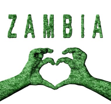 Zambiya Yeşil Kalp Eller ve Doğa Biçiminde Ülke Adı