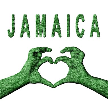 Jamaika Yeşil Kalp Eller ve Doğa Biçiminde Ülke Adı