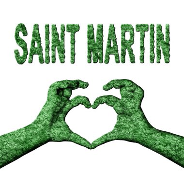 Saint Martin Yeşil Kalp Eller ve Doğa Biçiminde Ülke Adı