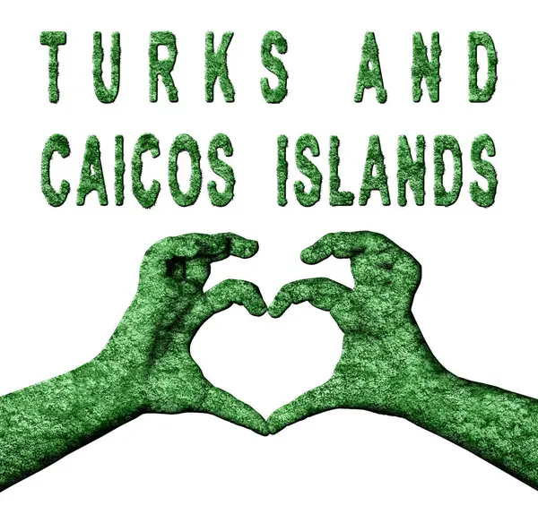 Türkler ve Caicos Adaları Yeşil Kalp Eller ve Doğa Biçimli Ülke Adı