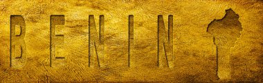 Benin Haritası ve Grunge Altın Doku Üzerine Metin
