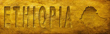 Grunge Altın Doku Üzerine Etiyopya Haritası ve Metni