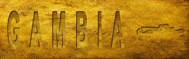 Grunge Altın Doku Üzerine Gambiya Haritası ve Metni