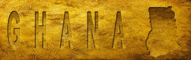 Grunge Altın Doku Üzerine Gana Haritası ve Metni