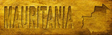 Moritanya Haritası ve Grunge Altın Doku Üzerine Metin