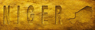 Nijer Haritası ve Grunge Altın Doku Üzerine Metin