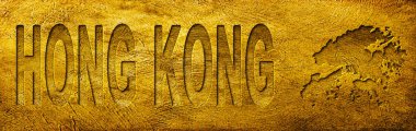 Grunge Gold Doku Üzerine Hong Kong Haritası ve Metni