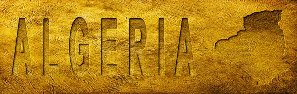 Cezayir Haritası ve Grunge Altın Doku Üzerine Metin